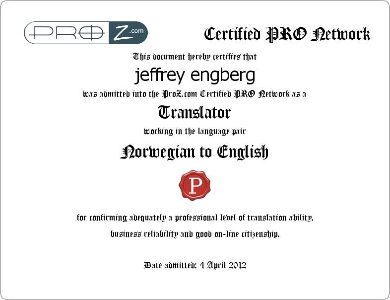 ProZ certificate